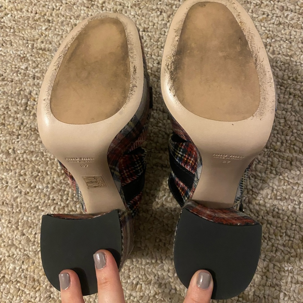 Miu Miu Tartan Platform Sandals - Picture 4 of 8